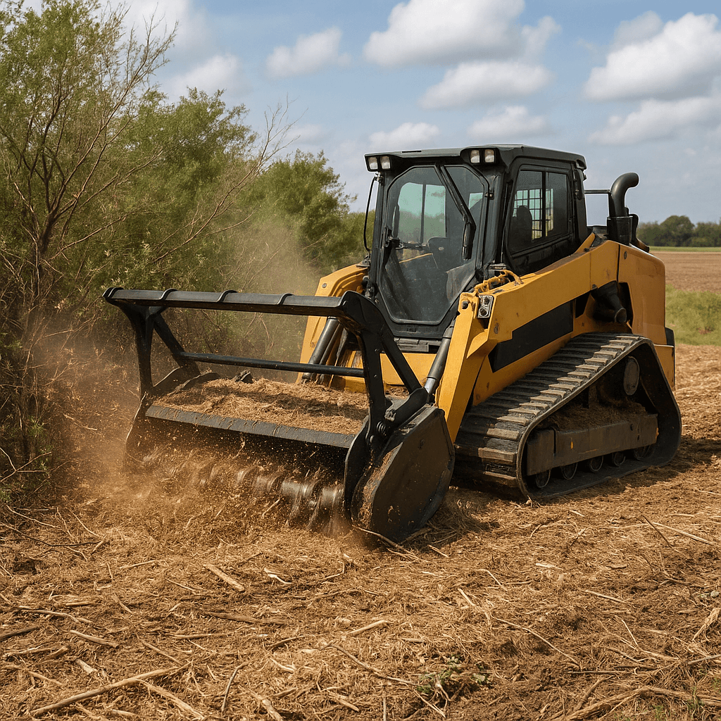 Forestry mulcher clearing agricultural land