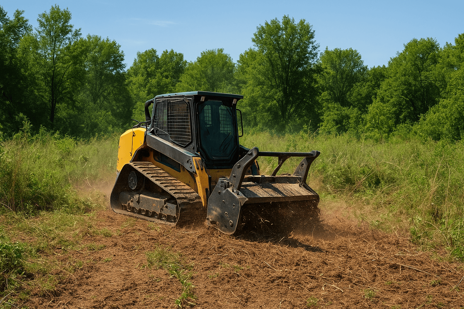 Forestry mulcher working on overgrown land