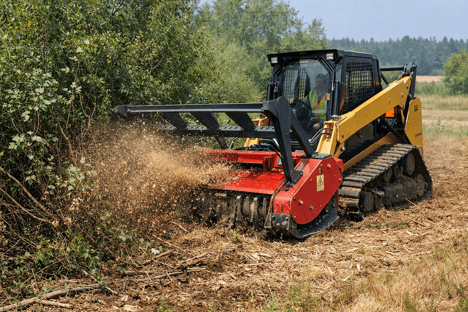 Professional brush management clearing dense vegetation to improve land safety and soil health