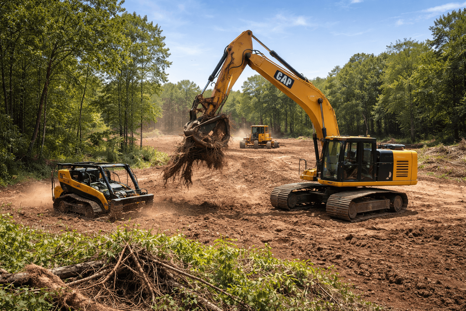 Expert land clearing preparing property for development with professional equipment