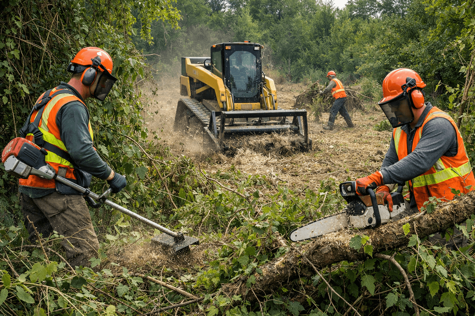 Professional overgrowth removal clearing dense vegetation to restore land safety and usability