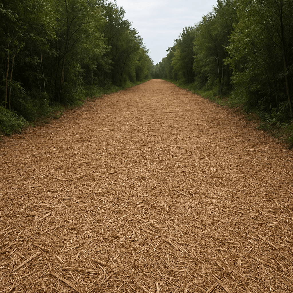 Cleared corridor with mulch layer protecting soil from erosion