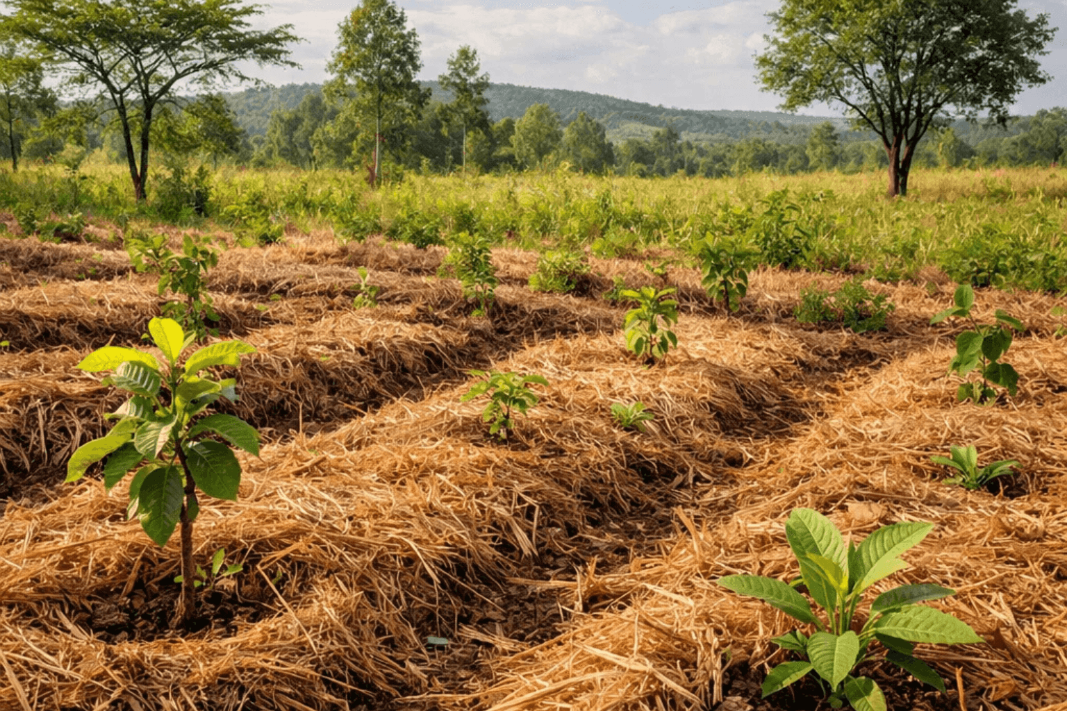 Sustainable land management with mulch promoting natural regeneration