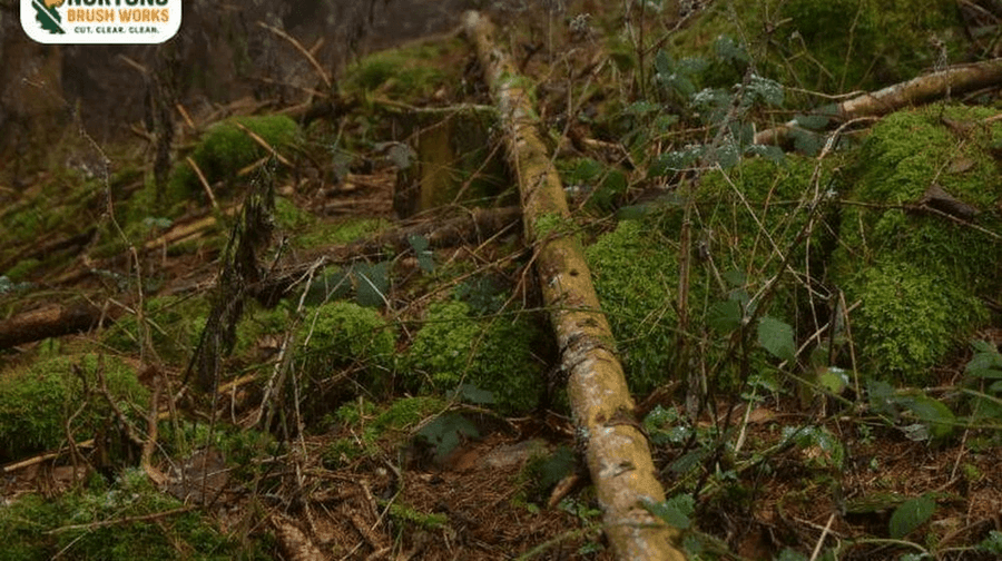 Forestry mulcher clearing heavy brush and thickets to reclaim overgrown property