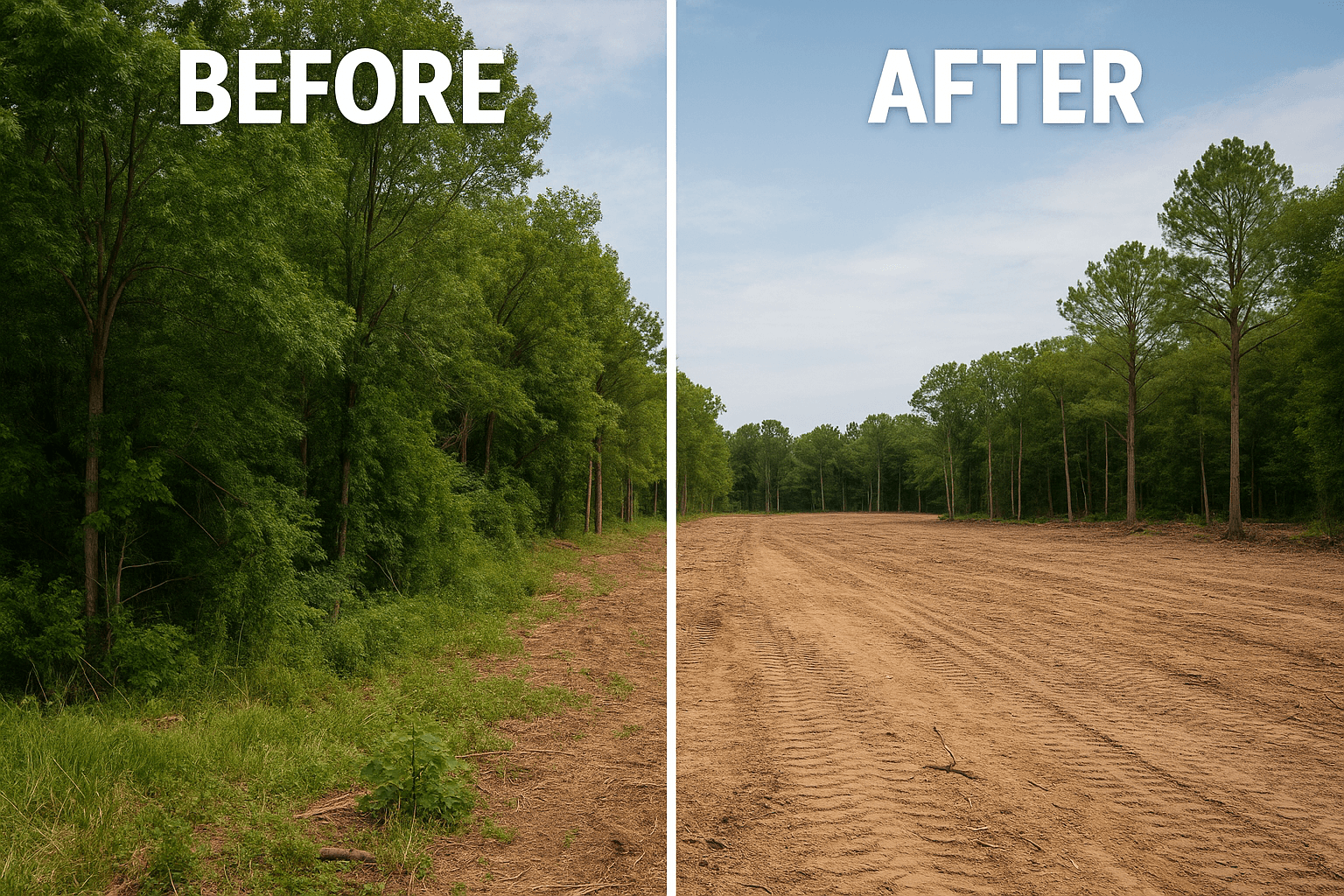 Before and after comparison of a cleared development site